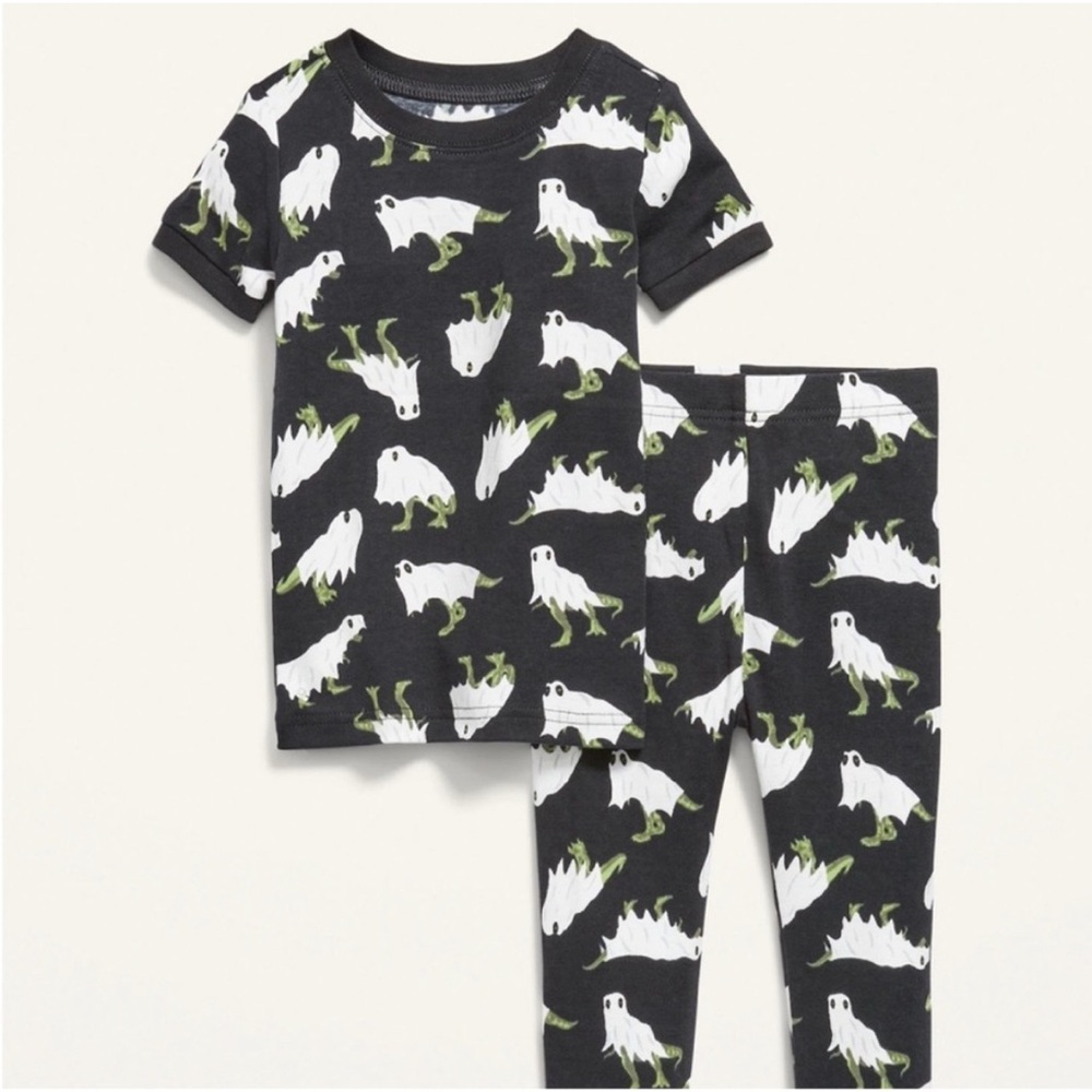 Old Navy Black and White Pajama Set with Playful Dinosaaur Print